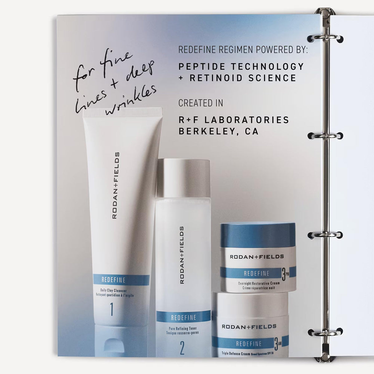 Rodan + Fields redefine regimen kit packaging shows complete skincare set.