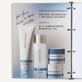 Rodan + Fields redefine regimen kit packaging shows complete skincare set.