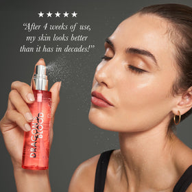Rodial Dragon's Blood Hyaluronic Drink spray spritzed for quick skin refresh.