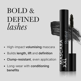 Rodial Mascara XXL brush closeup emphasizes precise application for defined, separated lashes.