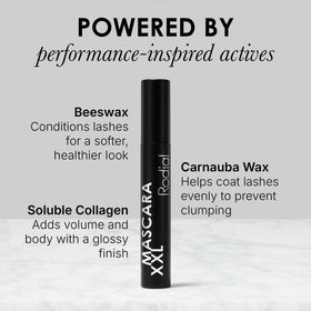 Rodial Mascara XXL lashes defined closeup demonstrates length and separation.