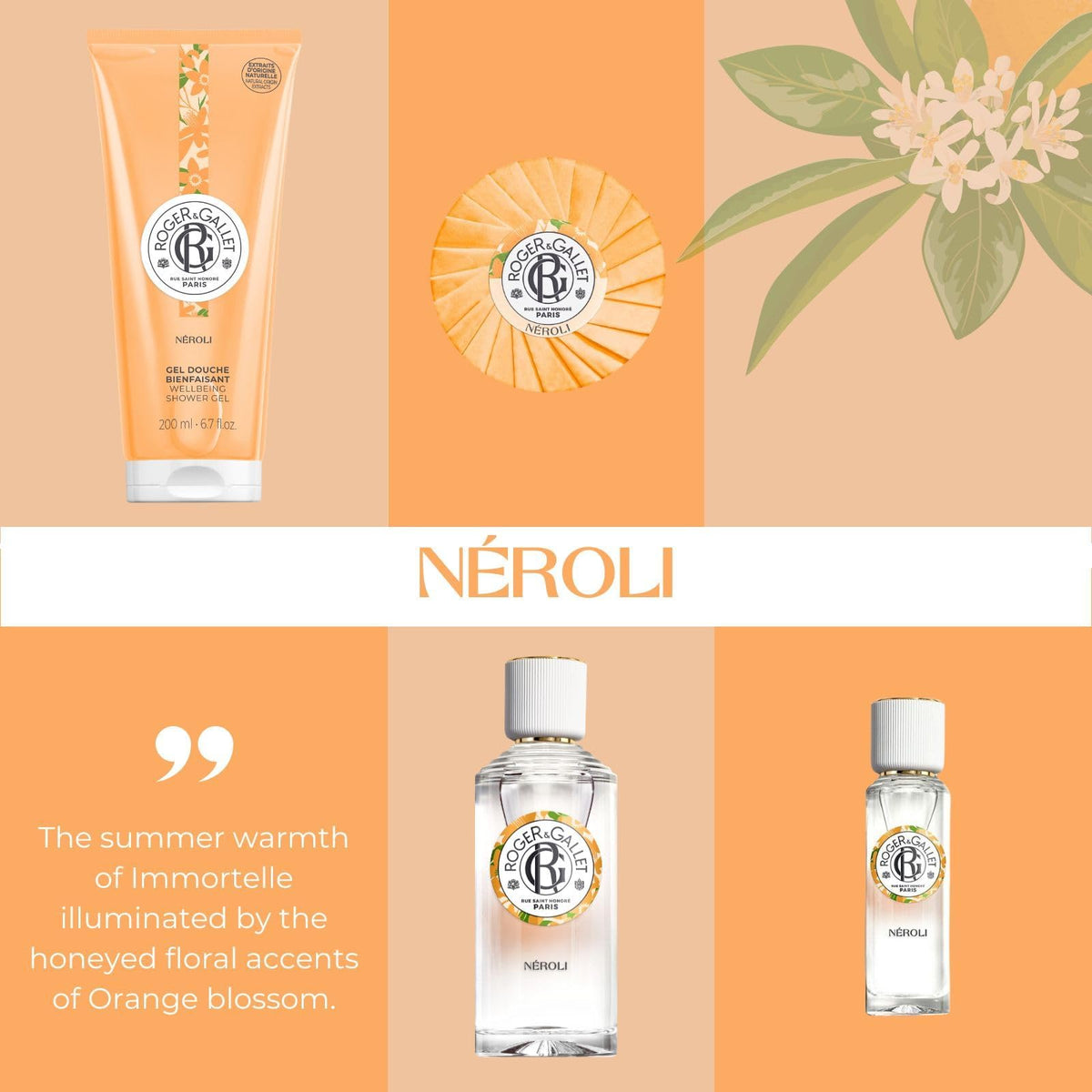 Roger & Gallet Neroli Fragrant Water cap close-up highlighting premium packaging.