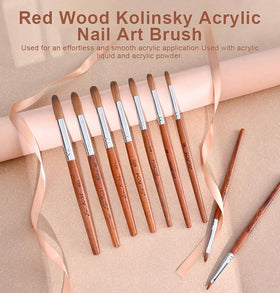 Rolabling nail brush with red wood handle for comfortable grip during sessions.