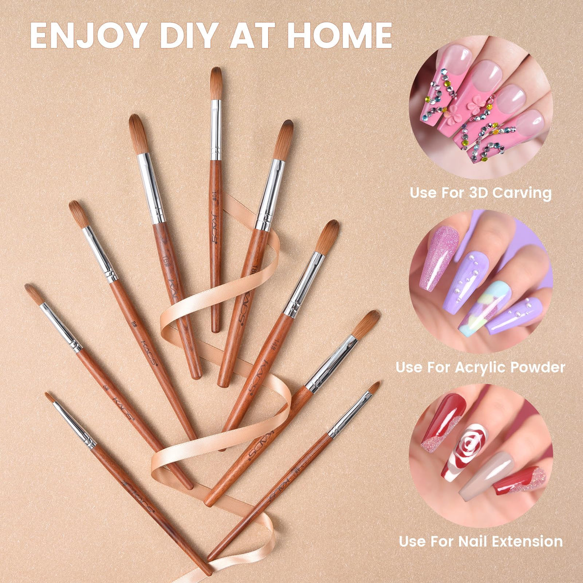 Rolabling round-head brush delivers even coverage for clean designs.