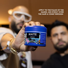 Rolda Matte Hair Paste worked into dry hair for texture and control.