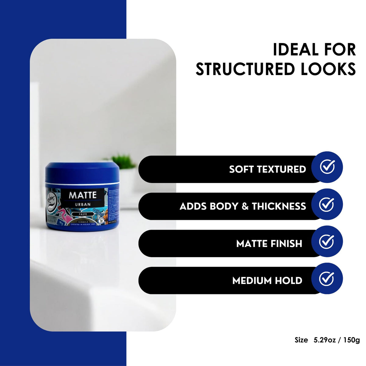 Rolda Matte Hair Paste matte finish on short hair for natural look.