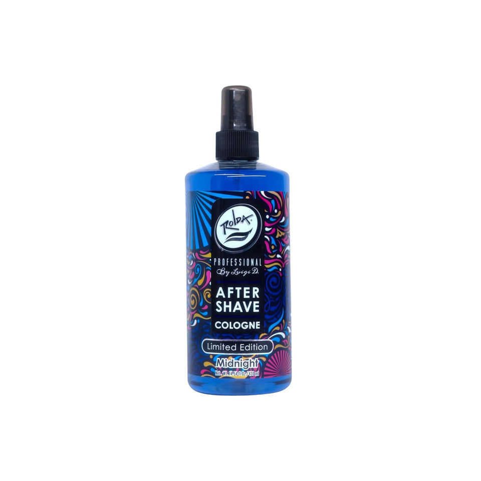 Rolda Midnight After Shave Tonic bottle front shows bold masculine fragrance for post shave refreshment