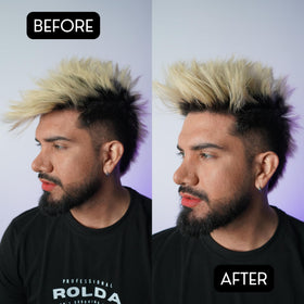 Rolda Midnight Pomade being combed through hair for a smooth residue-free hold