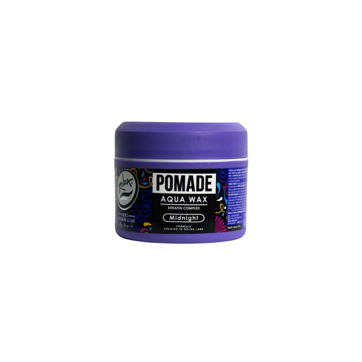 Rolda Midnight Hair Pomade tube close-up highlighting medium hold