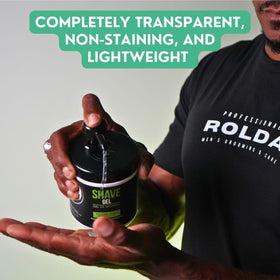 Rolda Refreshing Shave Gel translucent formula visible during shaving