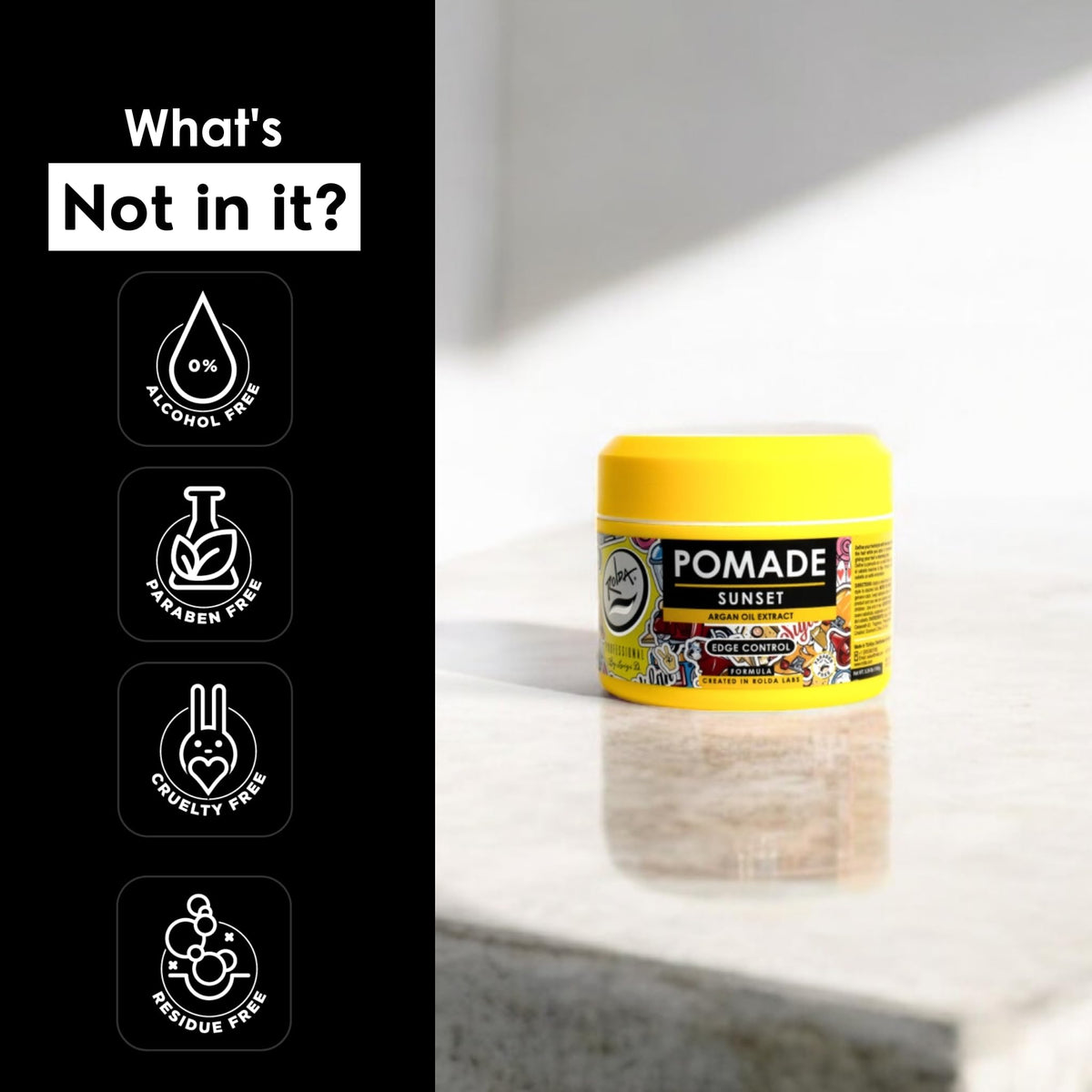 Rolda Sunset pomade with comb demonstrates steady grip for shaping.
