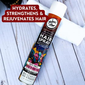 Rolda Urban Hair Spray label indicates 13.5 Fl Oz of versatile styling spray