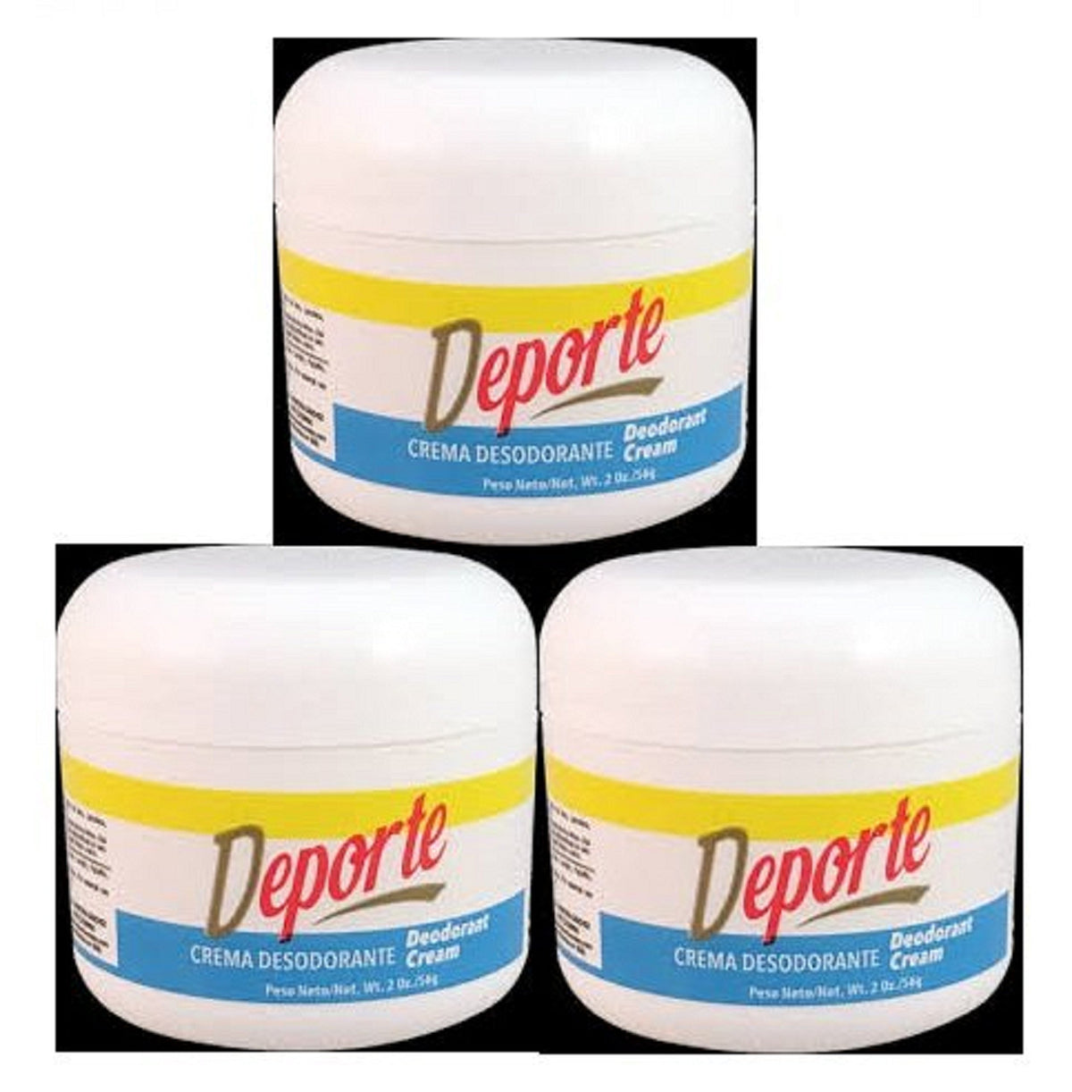 Roldan Deporte cream deodorant 2oz, 3-pack back view for daily use.