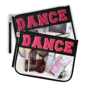 RolenBox dance makeup bag with chenille letters, durable and water-resistant for travel and performances.