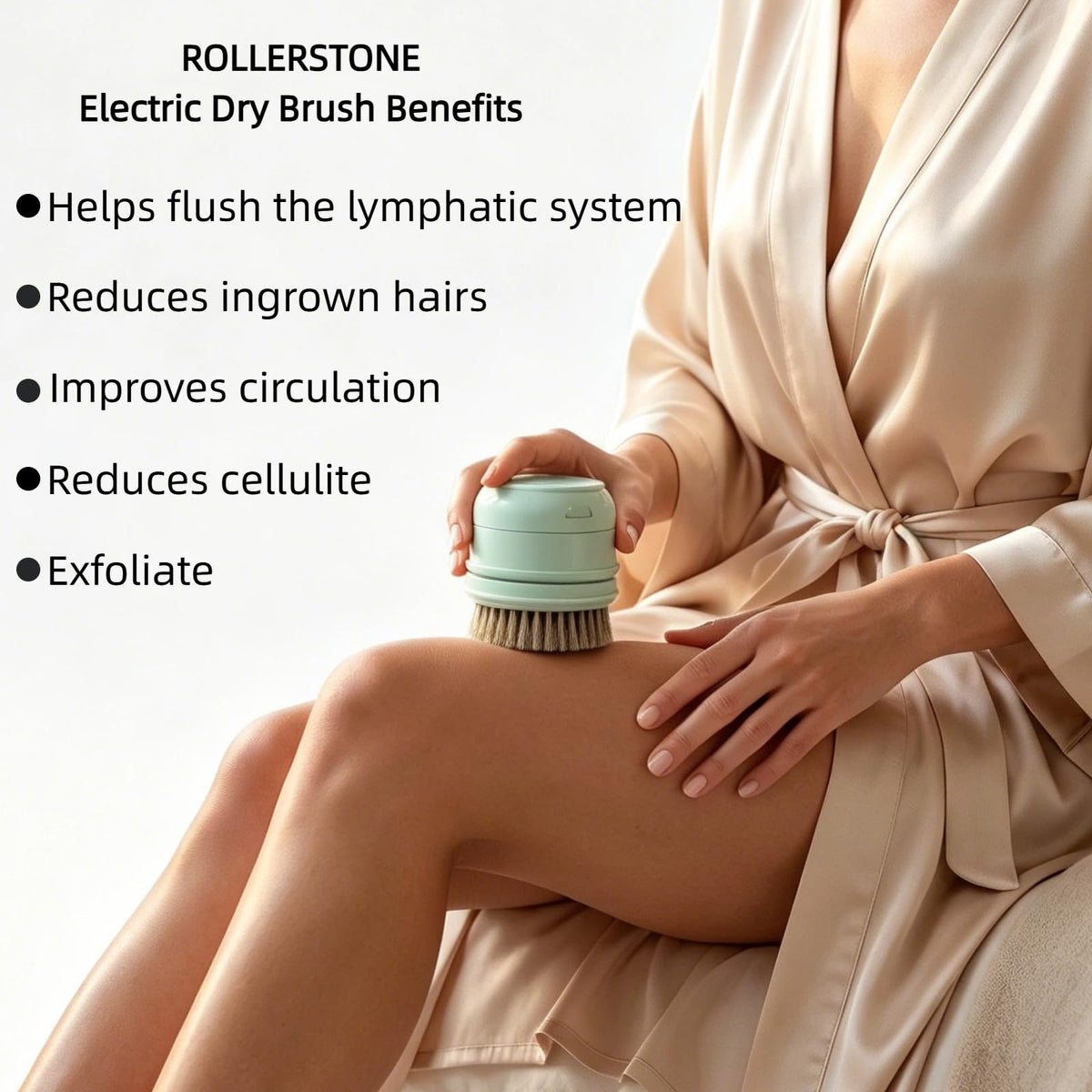 ROLLERSTONE detachable handle extended for back access during cleansing