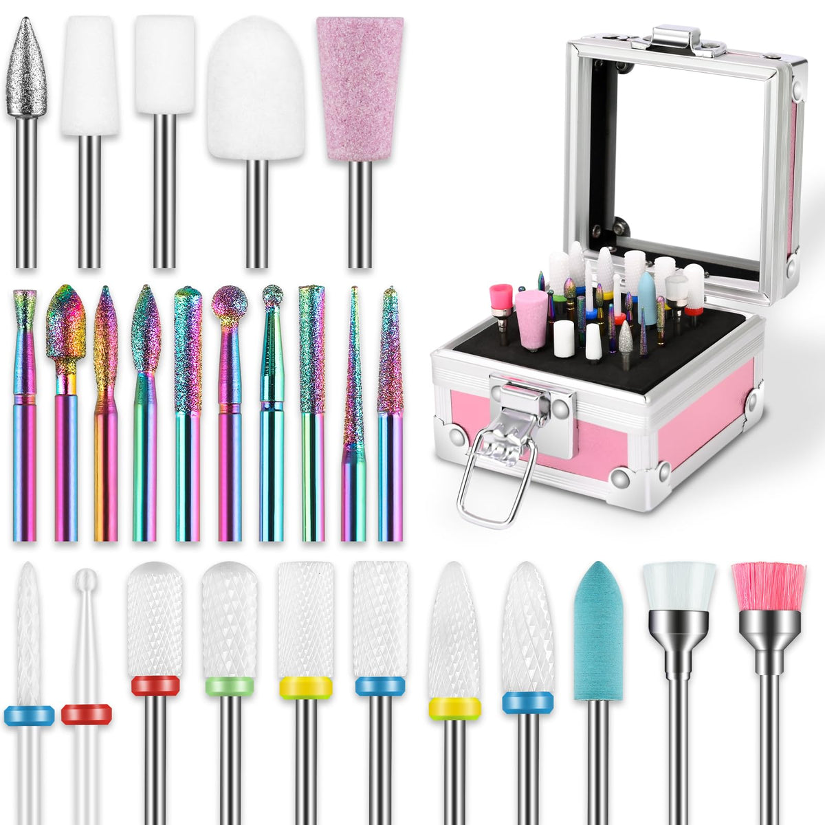Rolokit 26Pcs Nail Drill Bits Set with Case organized storage for quick selection