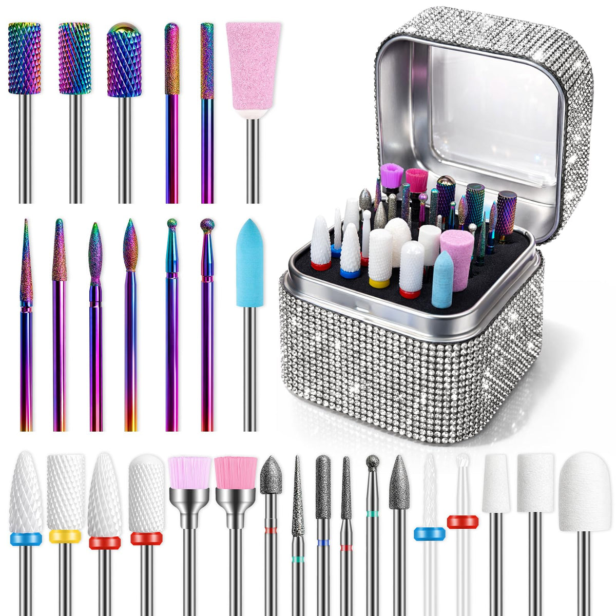 Rolokit nail drill bits with holder case for organized, quick manicure setups.