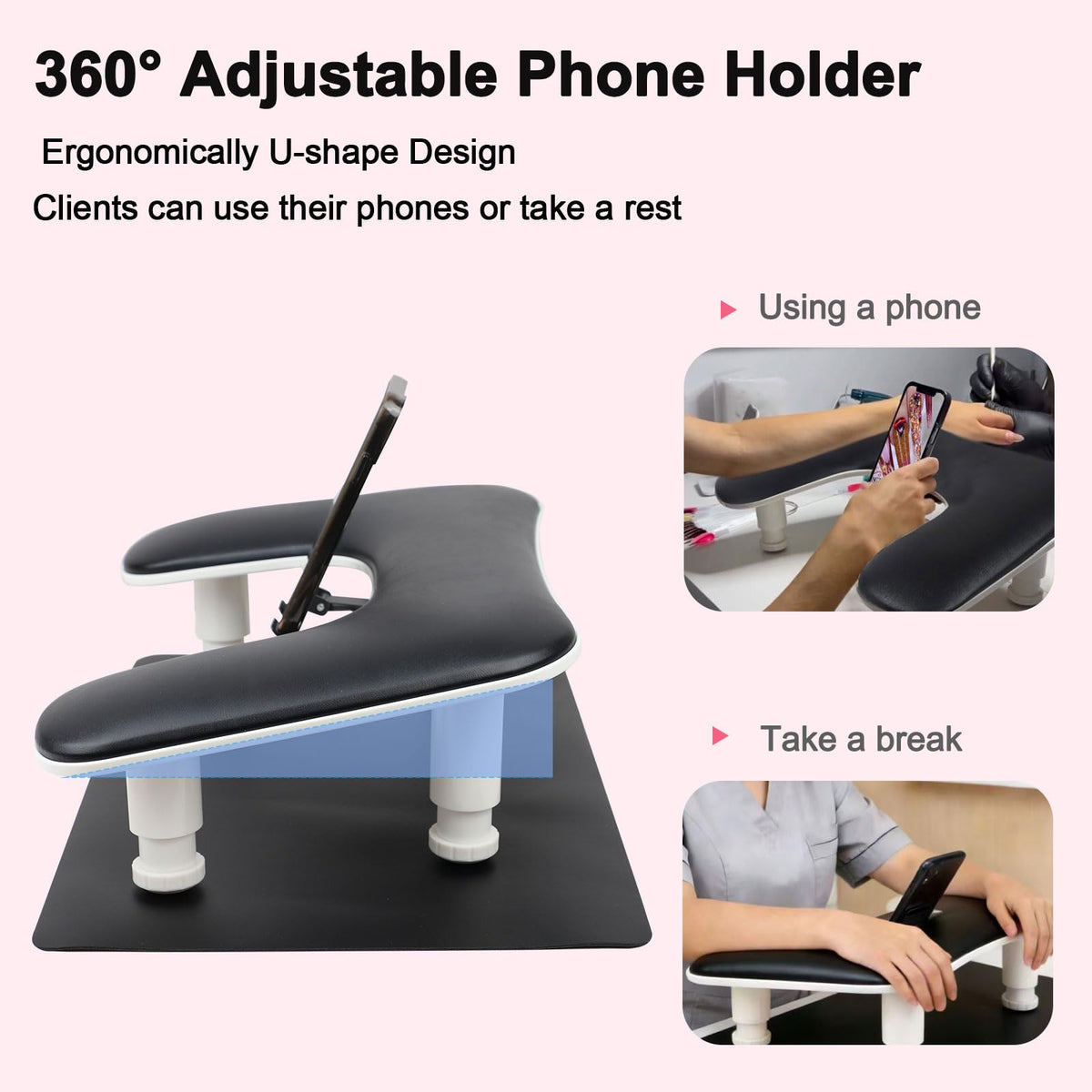 Adjustable legs provide customizable height for ergonomic manicures.