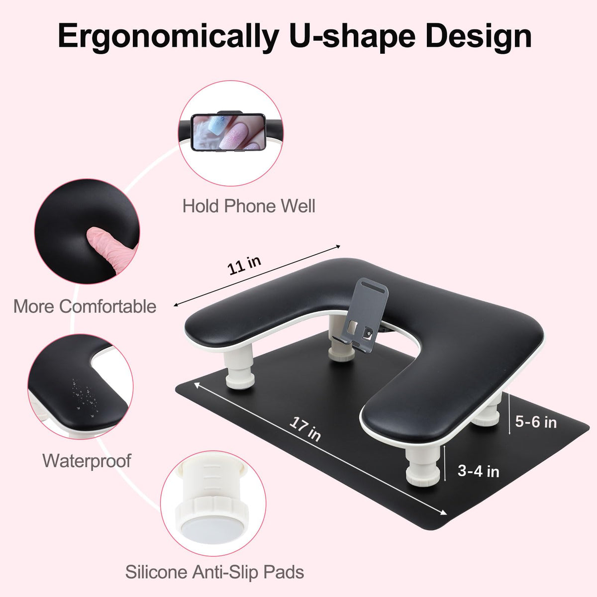 Foldable phone holder keeps devices within reach when needed.
