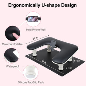 Foldable phone holder keeps devices within reach when needed.