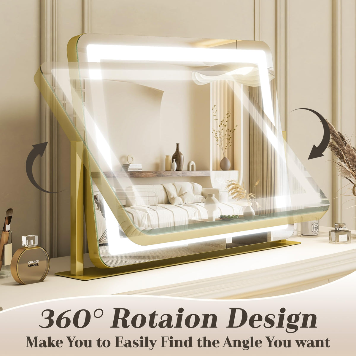 ROLOVE easy installation vanity mirror with detachable baseboard