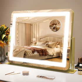 ROLOVE gold vanity mirror with lights 22x17 inches on desk for full-face view