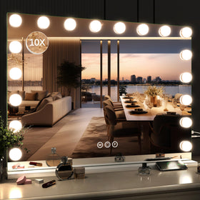 ROLOVE 32x24 Hollywood vanity mirror with lights for full-face makeup framing