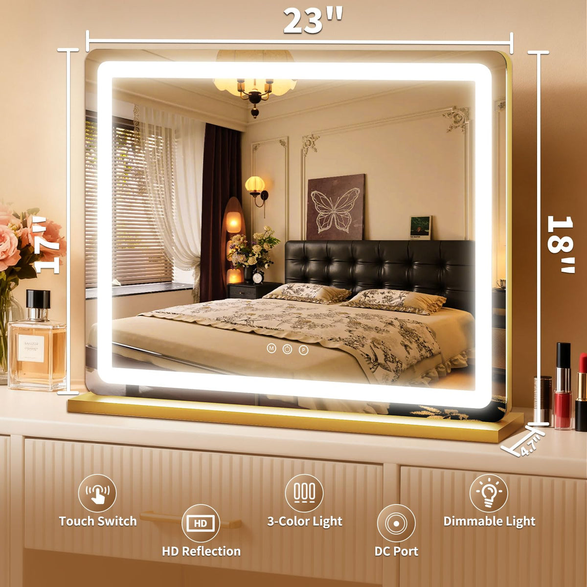 ROLOVE LED makeup mirror with three color temperatures for day-to-night grooming