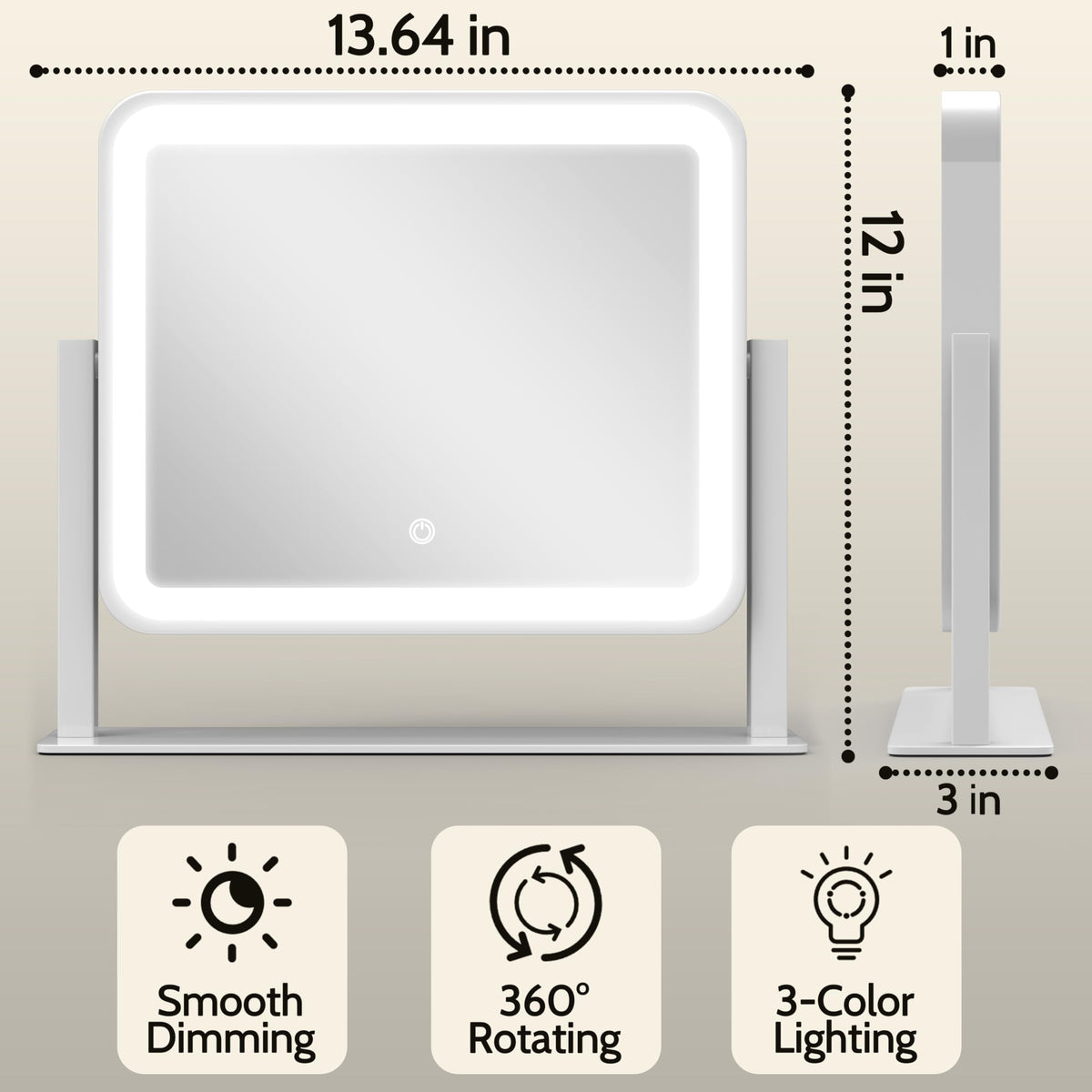ROLOVE light modes offer warm natural and cool tones for precise makeup tasks