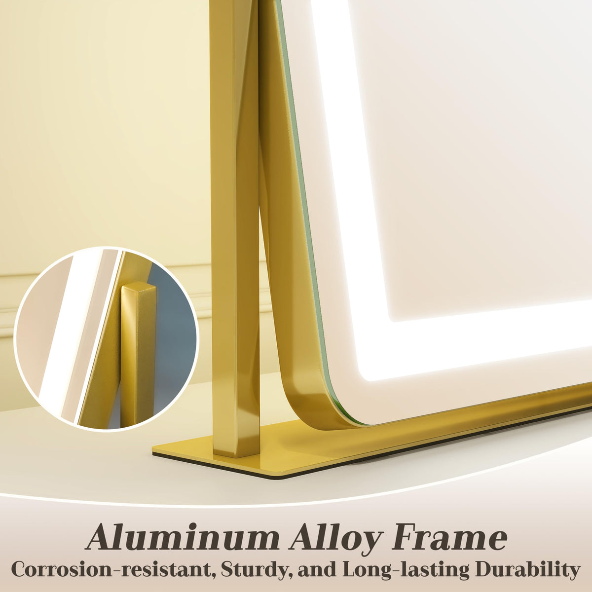 ROLOVE aluminum frame vanity mirror, sturdy desk solution