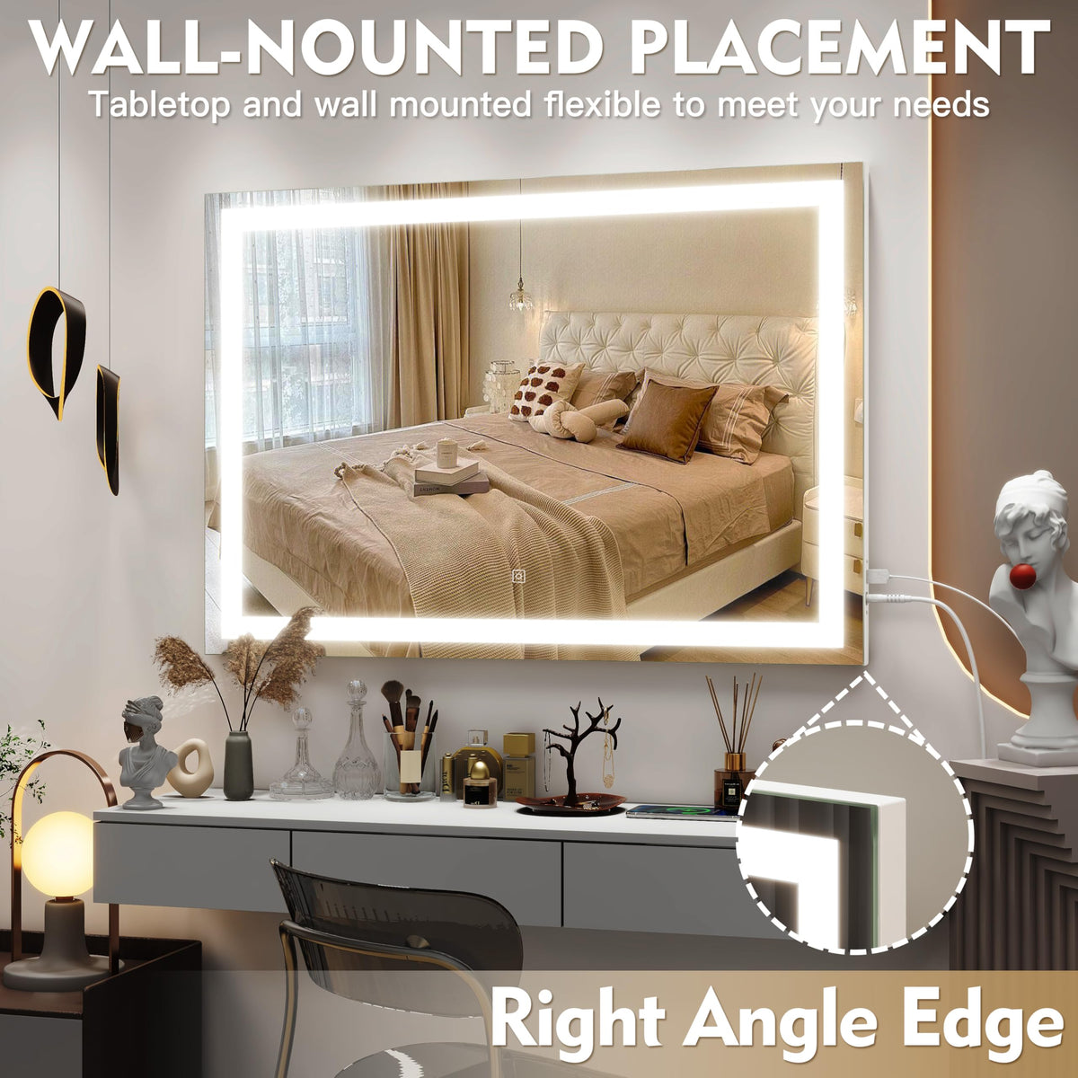 ROLOVE table-top and wall-mount mirror saves desk space.