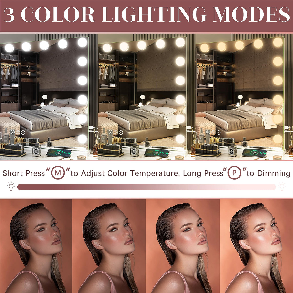 10x magnification assists in precision eyeliner, brows, and detailed skincare steps
