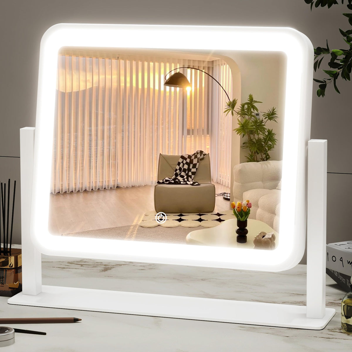 ROLOVE vanity mirror 14x12 compact for desk use, providing full-face visibility
