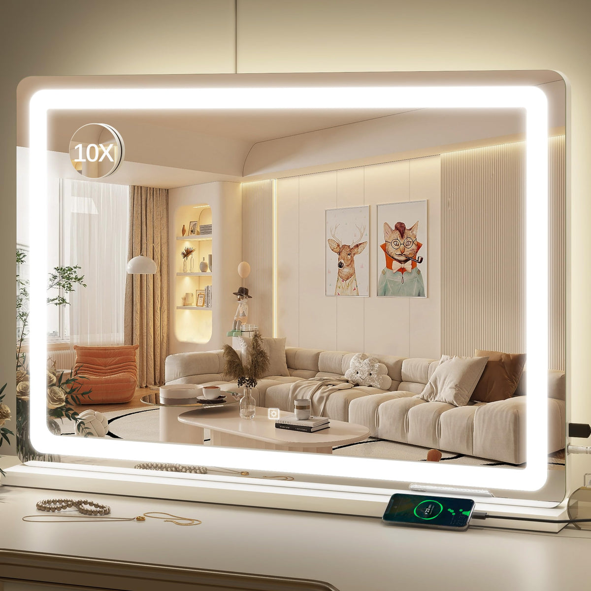 ROLOVE vanity mirror 32x22 full view enhances makeup precision and visibility