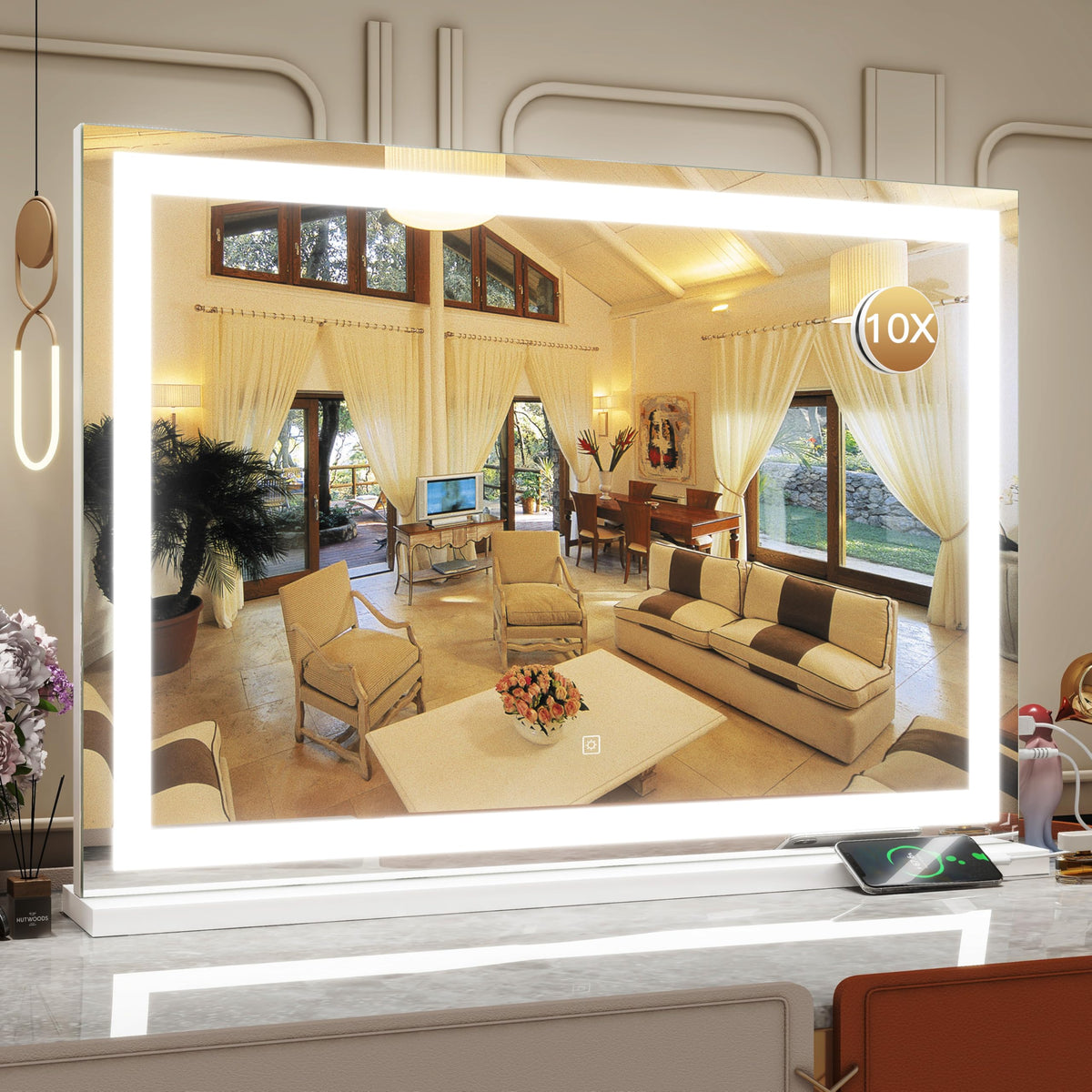 ROLOVE vanity mirror 32x22 large offers expansive viewing for precise makeup.