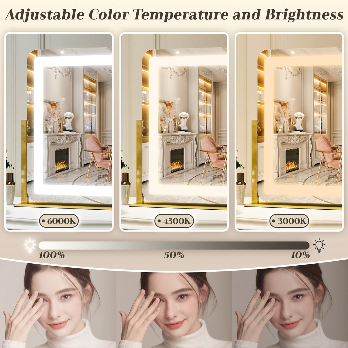 ROLOVE vanity mirror rotates 360 degrees for adjustable angles