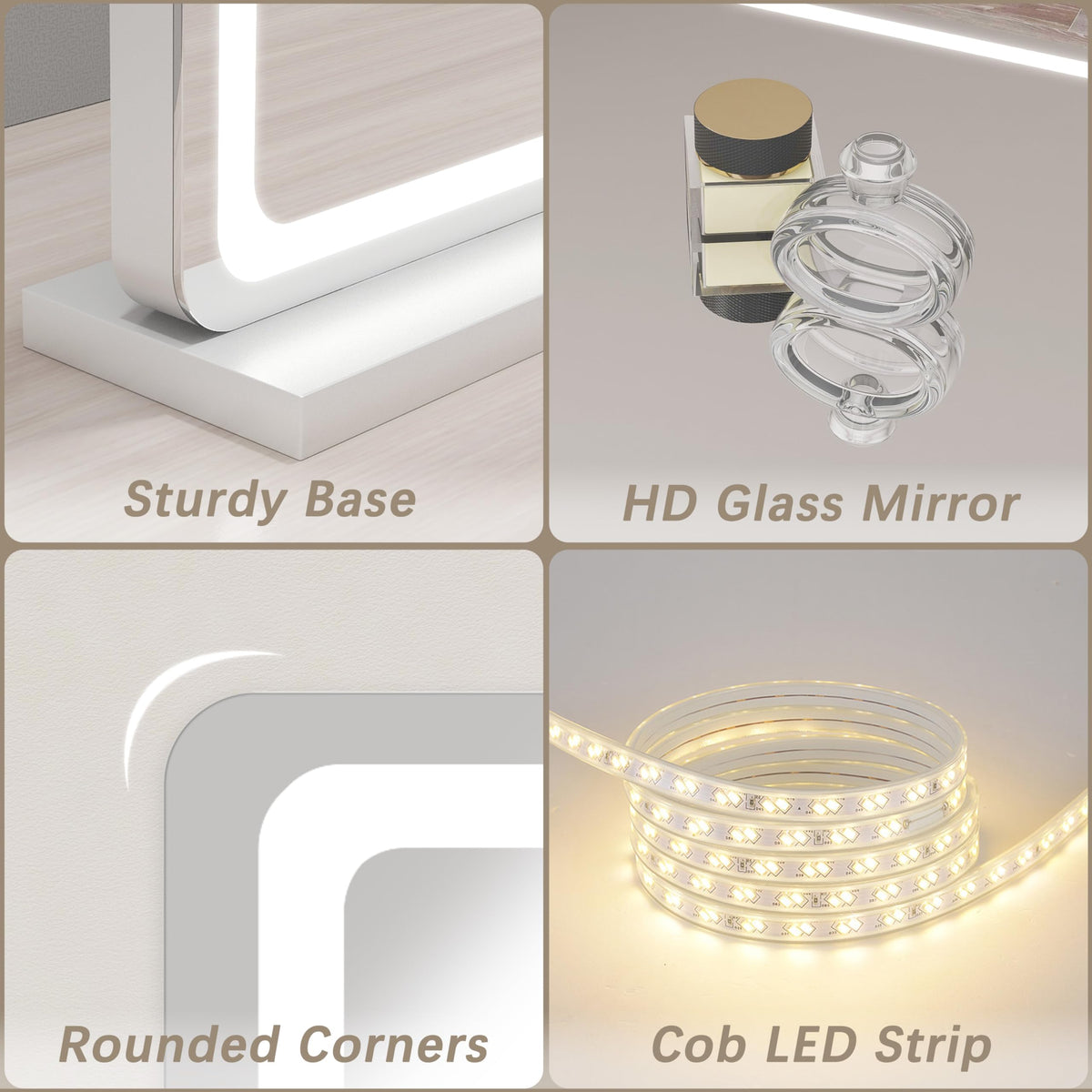 ROLOVE vanity mirror designed for easy assembly and stable setup