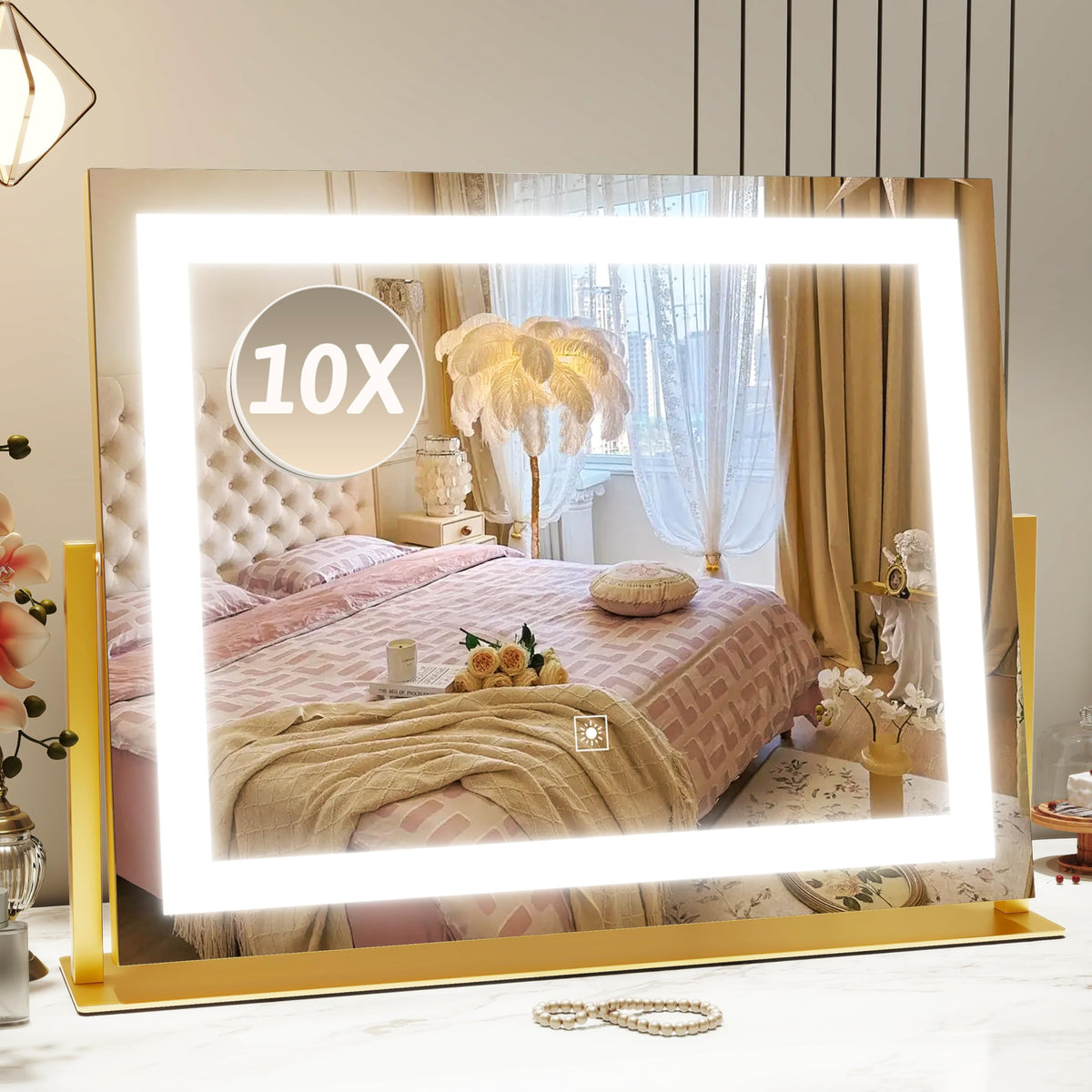 ROLOVE vanity mirror with lights provides a large 22x18 inch view for precise makeup