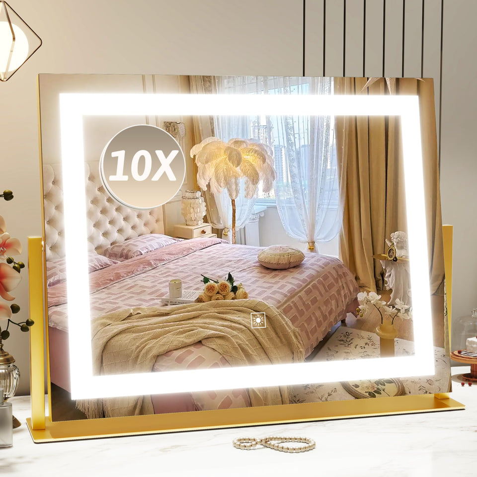 ROLOVE vanity mirror with lights provides a large 22x18 inch view for precise makeup