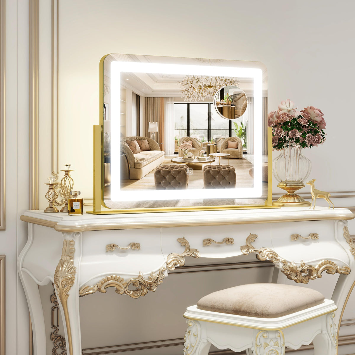 ROLOVE vanity mirror with smart touch dimming for precise makeup lighting