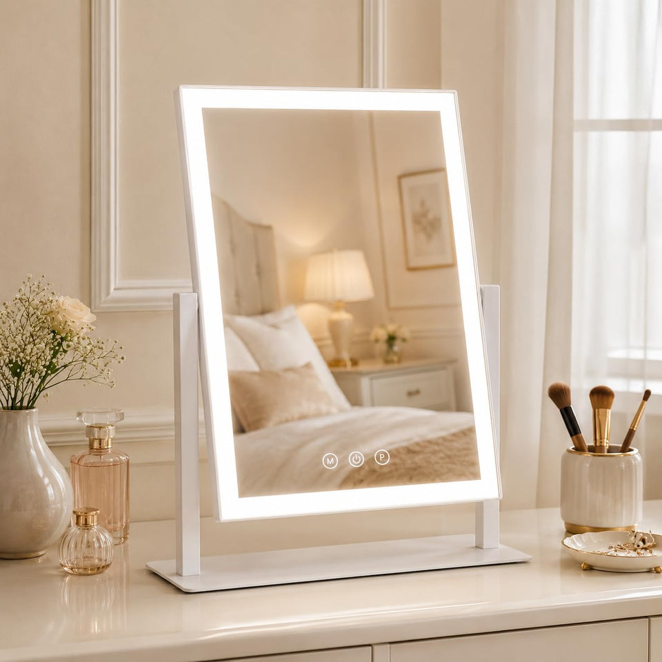 ROLOVE vanity mirror with soft edge-lit LEDs for diffuse, even makeup lighting