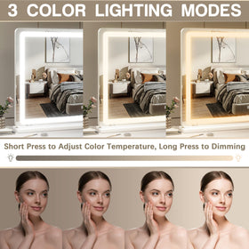ROLOVE vanity mirror supports tabletop or wall mounting for flexible placement