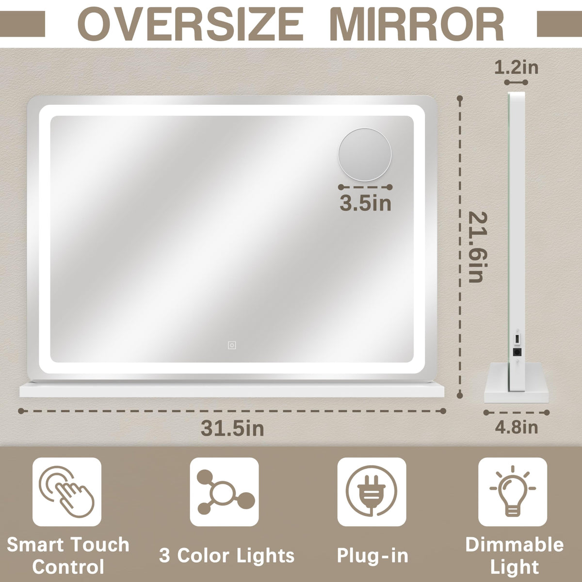 ROLOVE vanity mirror USB port enables convenient charging while you style