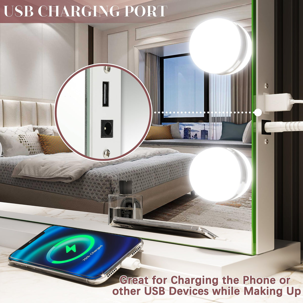 USB port for quick device charging during beauty routines