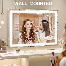 ROLOVE vanity mirror includes wall-mount holes to save desk space