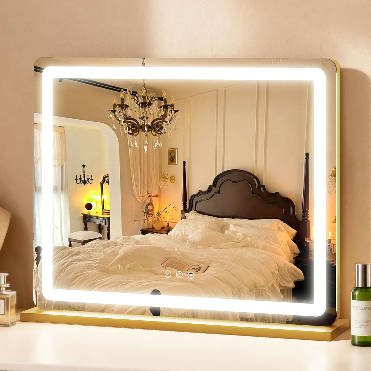ROLOVE vanity mirror with lights showing dimmable LEDs for precise makeup