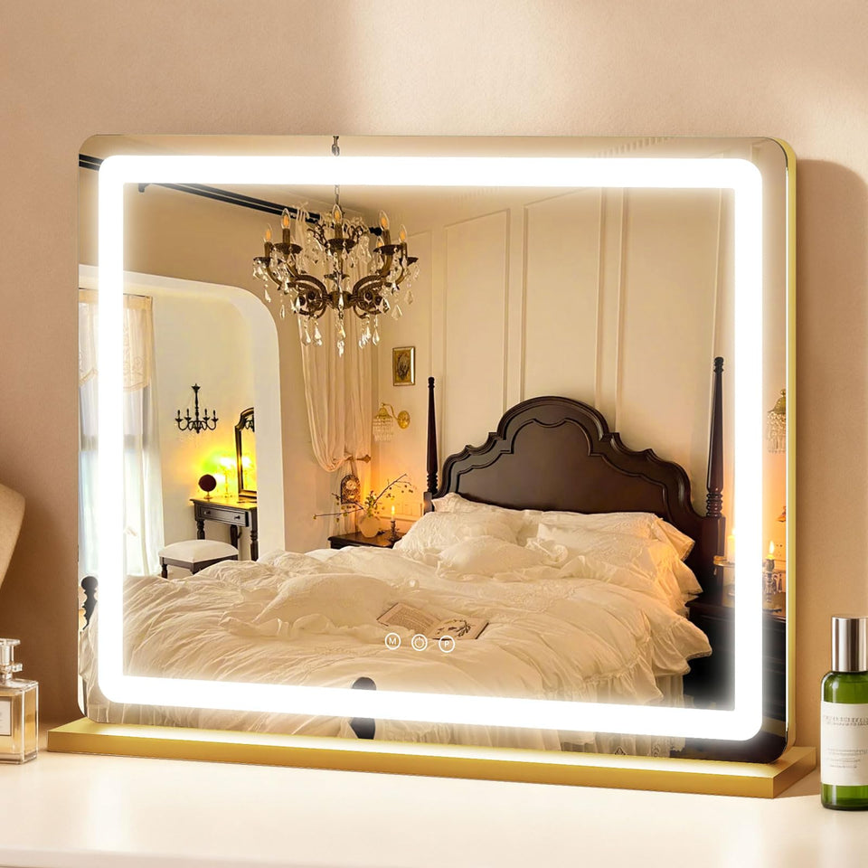 ROLOVE vanity mirror with lights showing dimmable LEDs for precise makeup