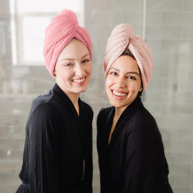 ROLSHOL coral pink turbans drying hair looks comfortable and frizz-reducing