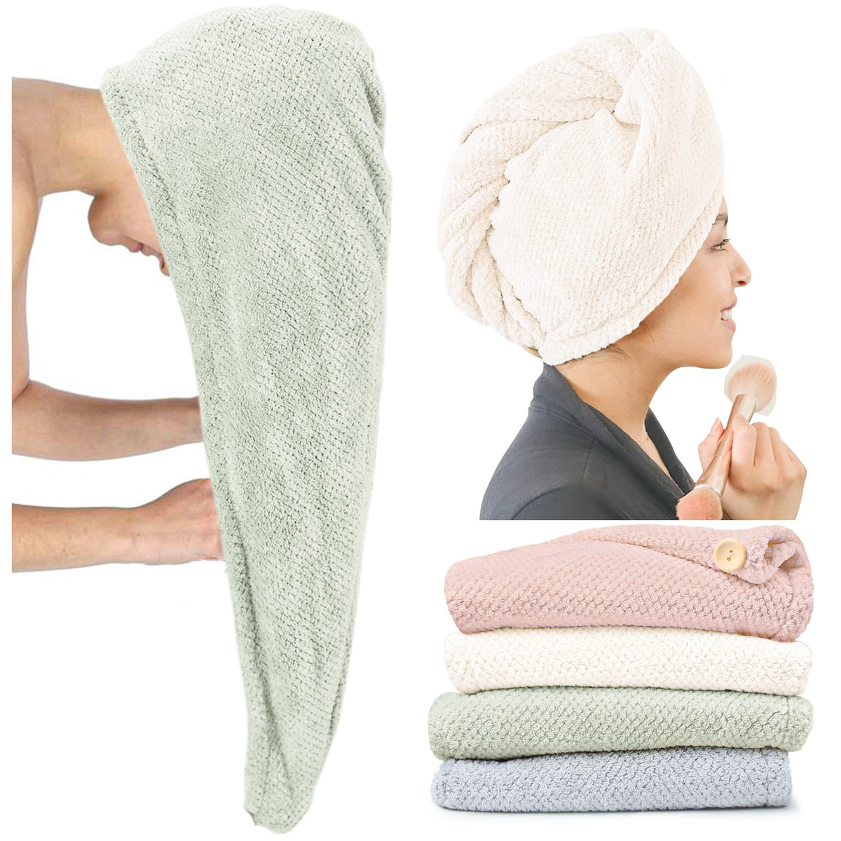 ROLSHOL extra large microfiber hair towel wrap in four colors for quick drying
