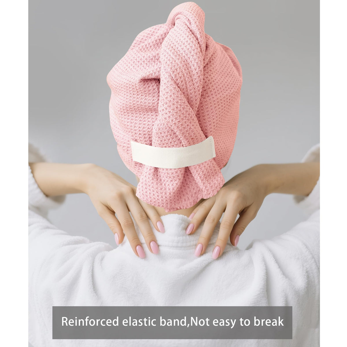 ROLSHOL full-coverage towel drapes comfortably while drying hair.